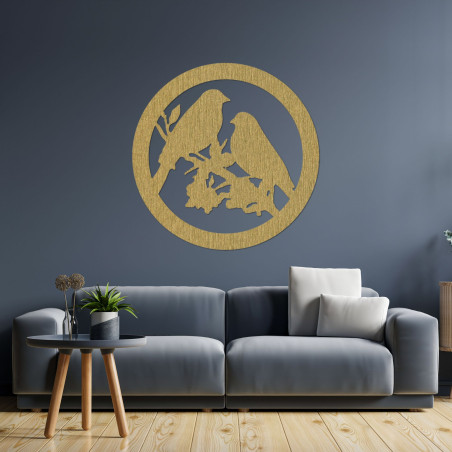 Pictură murală din lemn cu păsări pe o creangă - BIERDO