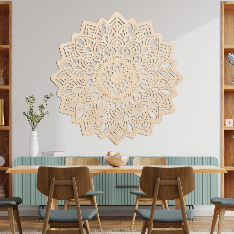 Mandala solară din lemn ca decor elegant de perete