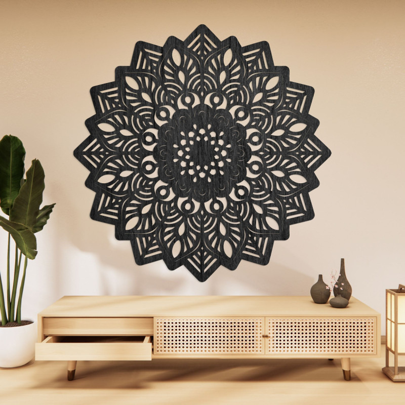 Mandala solară decorativă din lemn pentru un interior elegant