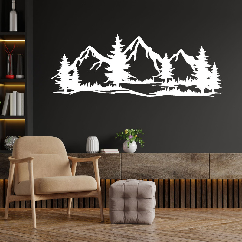 Decorațiune murală din lemn - munți și păduri...