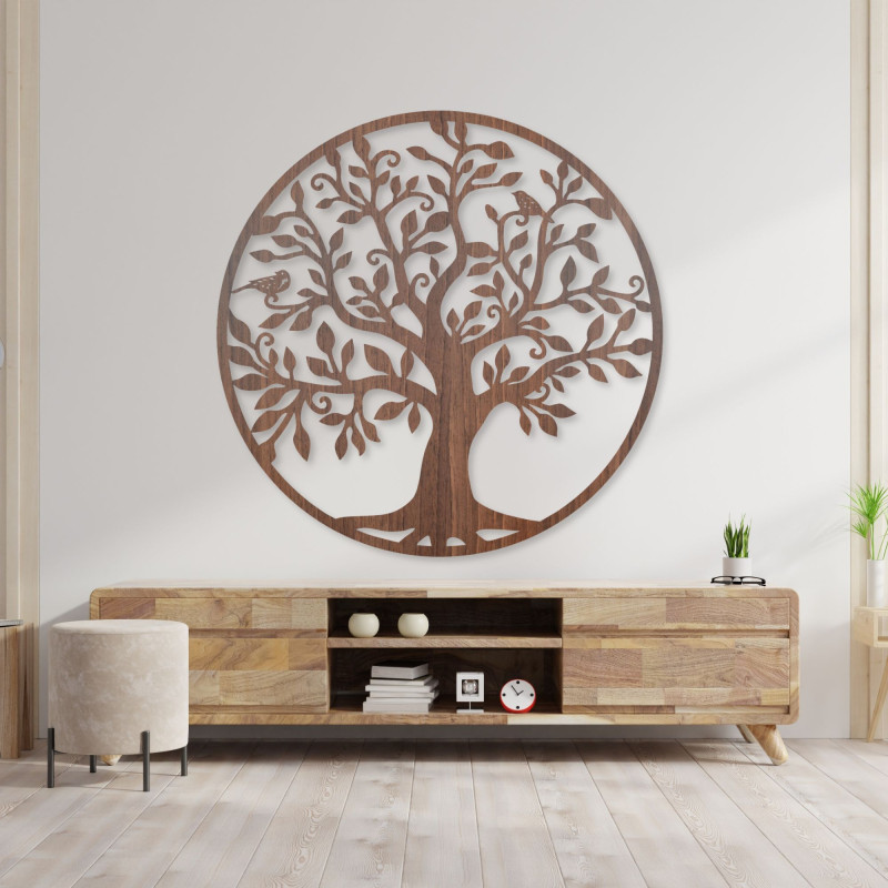 Decorațiune din lemn cu pomul vieții pe perete, artă