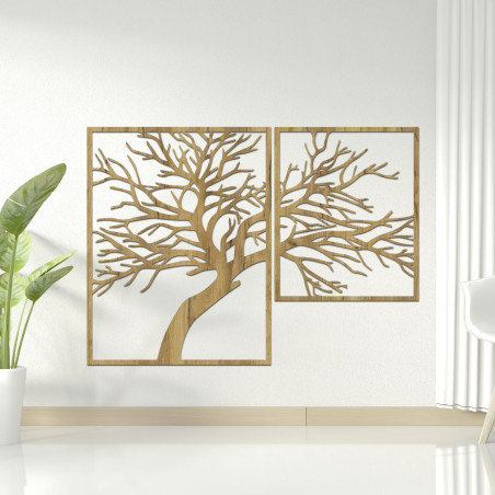 Tablou din lemn reprezentând un copac cu ramuri sculptate