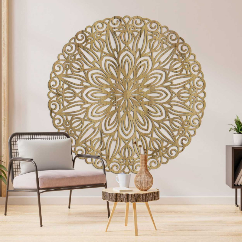 Mandala sculptată din lemn pentru perete,...