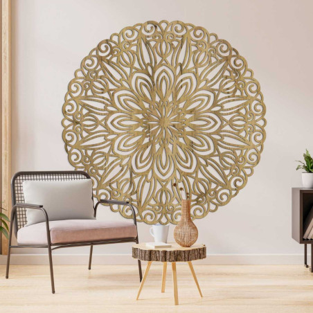 Mandala sculptată din lemn pentru perete, floarea timpului - ORIN