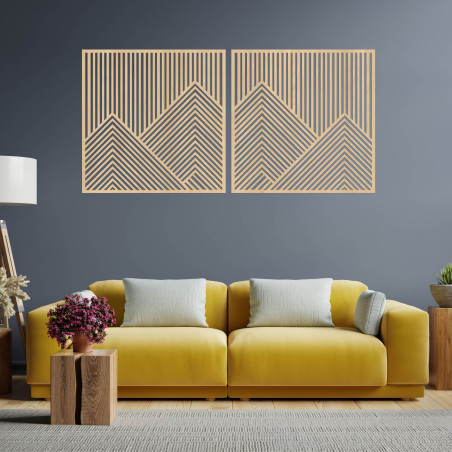 Decorațiune murală cu două persoane și linii geometrice de munte
