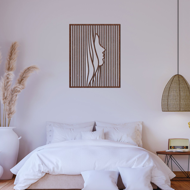 Siluetă decorativă de perete din lemn cu o față de femeie