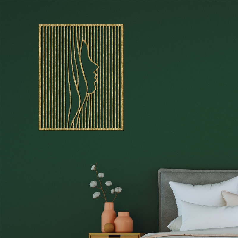 Siluetă decorativă de perete din lemn cu o față de femeie