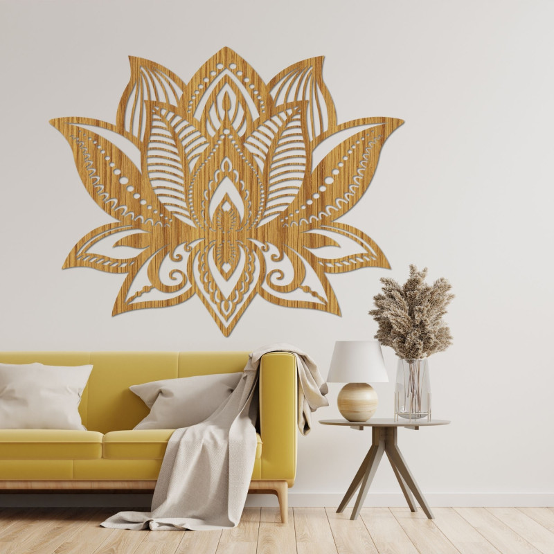 Decorațiunea din lemn cu floare de lotus combină eleganța estetică cu profunzimea spirituală.