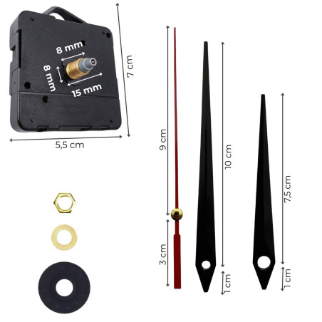 Ace de ceas din aluminiu negru cu vârf și secundar roșu 11 / 8,5 cm