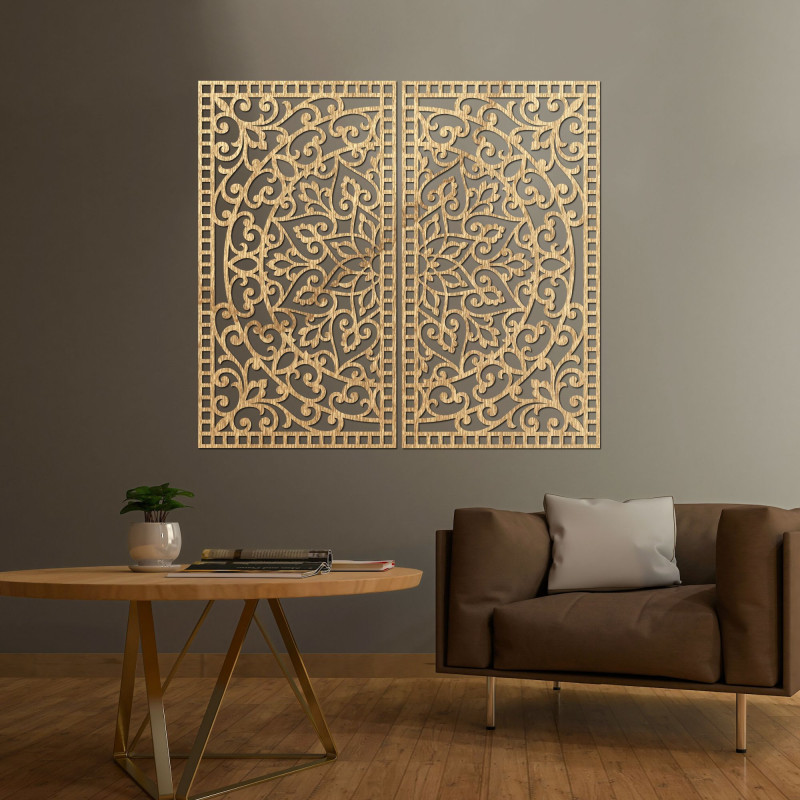 Set de ornamente de perete cu mandale – Tablou decorativ din lemn, 2 părți