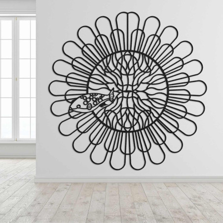 Imagine 3D sculptată a unei mandale de pește cu patru dinți, realizată din placă HDF neagră