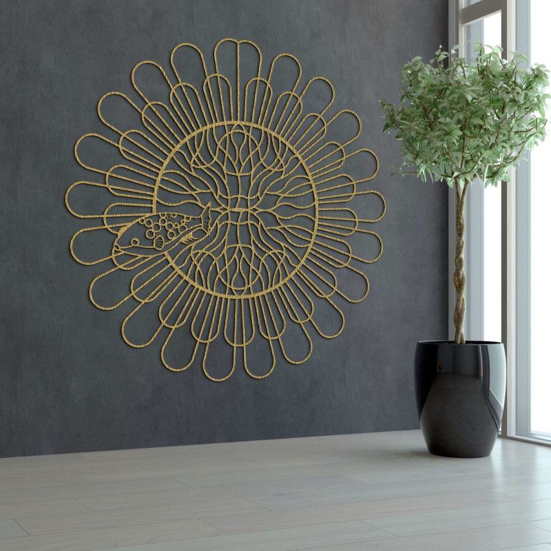 Pește mandala circular de perete într-un design minimalist negru