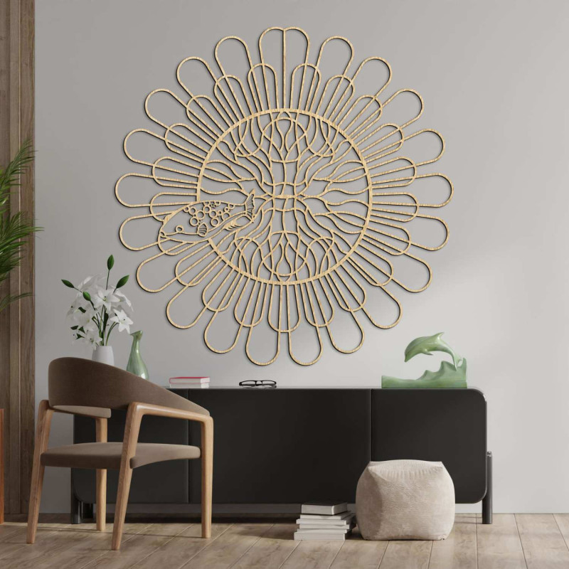 Pește mandala circular de perete într-un design minimalist negru