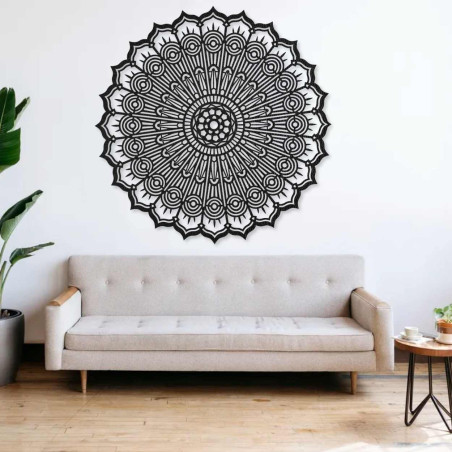 Pictură circulară Mandala din lemn, tăiată cu laser. Decorațiune murală geometrică precisă, maro.