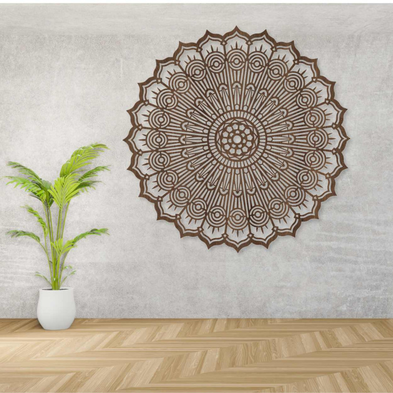 Mandala 3D luxoasă din lemn, tăiată cu laser. Ornament de perete modern în stil boho pentru interior.