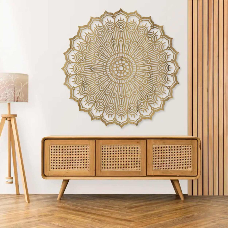 Mandala 3D luxoasă din lemn, tăiată cu laser. Ornament de perete modern în stil boho pentru interior.