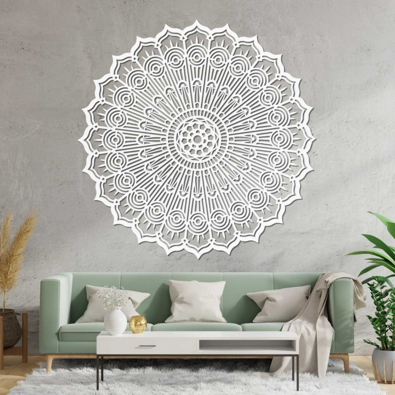 Mandala 3D modernă din lemn pentru perete, cu decupaj precis. Decorațiune elegantă pentru camera de zi, pentru un interior confo