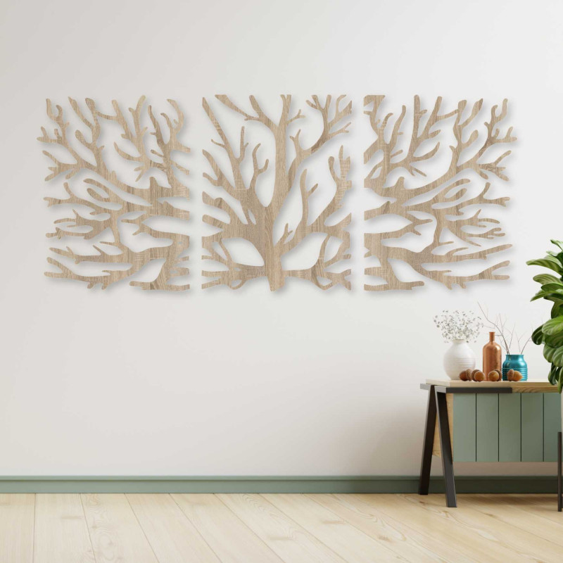 Tablou cu trei piese în formă de copac - decor modern pentru living cu un design elegant.