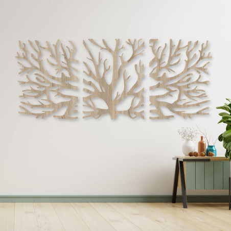 Tablou cu trei piese în formă de copac - decor modern pentru living cu un design elegant.
