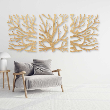 Tablou cu trei piese în formă de copac - decor modern pentru living cu un design elegant.