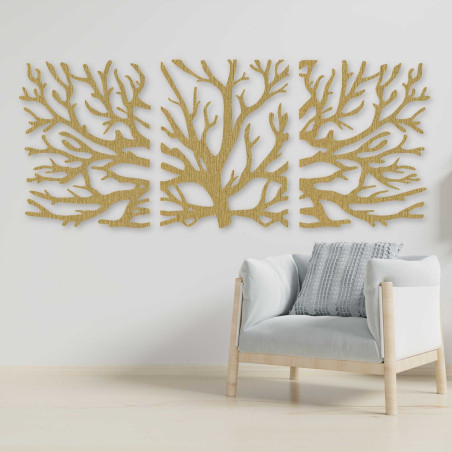 O pictură murală modernă în trei părți cu un copac, care va înviora orice interior cu stil.