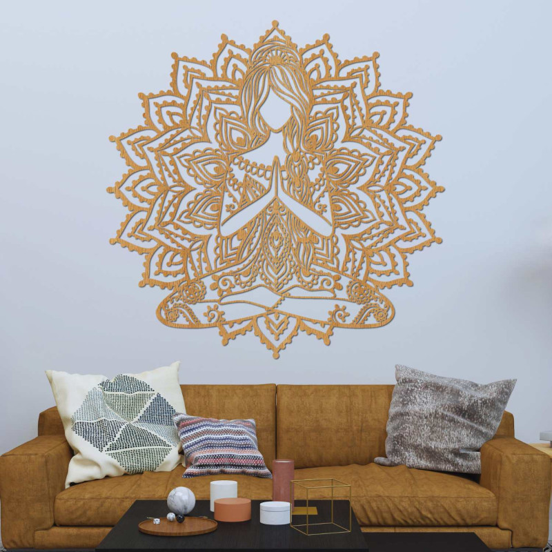 Pictură mandala yoga 3D din lemn - decor elegant de perete pentru sufragerie.