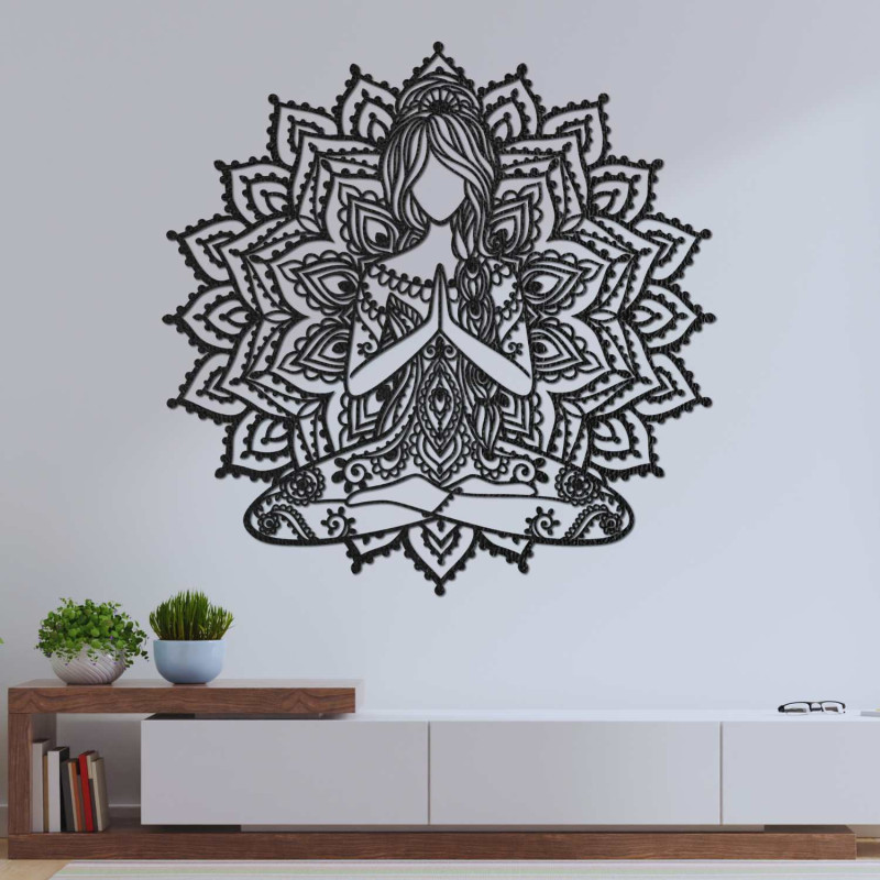 Pictură mandala yoga 3D din lemn - decor elegant de perete pentru sufragerie.