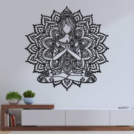 Pictură mandala yoga 3D din lemn - decor elegant de perete pentru sufragerie.