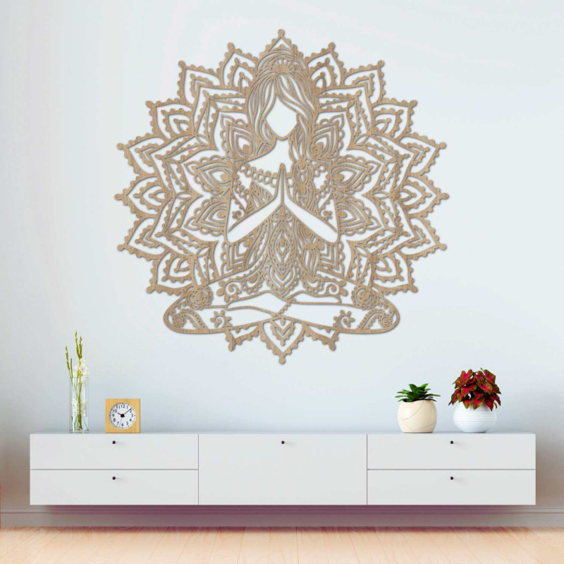 Pictură mandala yoga 3D din lemn - decor elegant de perete pentru sufragerie.
