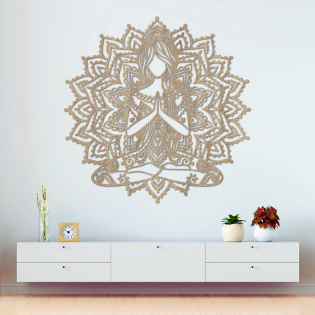 Pictură mandala yoga 3D din lemn - decor elegant de perete pentru sufragerie.