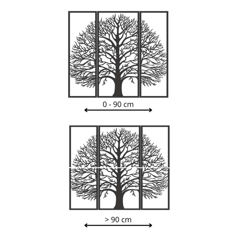 Pictură din lemn în trei părți Arborele Vieții, neagră, cu decupaj 3D precis.