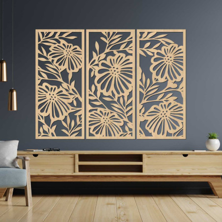 Tablou modern din trei piese cu model floral - un plus elegant pentru camera de zi.