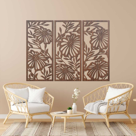 Pictură de design cu flori din lemn - decor mural 3D pentru un interior armonios.