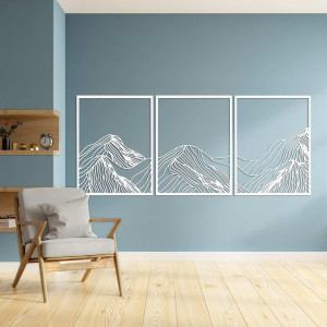 Pictură montană din trei piese - decor modern de perete din lemn pentru camera de zi 2