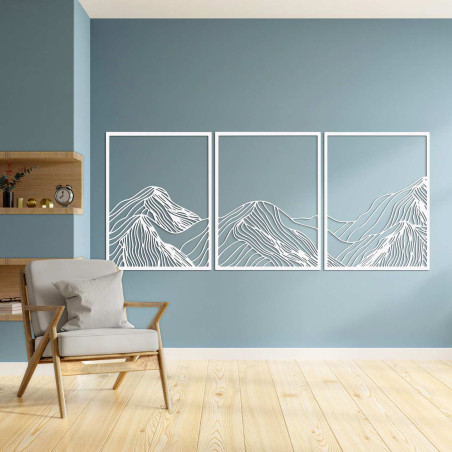 Pictură montană din lemn în trei părți - decor interior minimalist