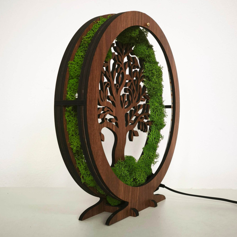 Lampă LED Arborele Vieții cu mușchi - decor de masă pentru sufragerie.