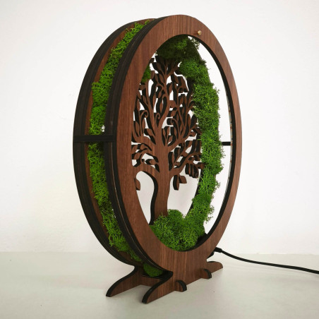 Lampă LED Arborele Vieții cu mușchi - decor de masă pentru sufragerie.