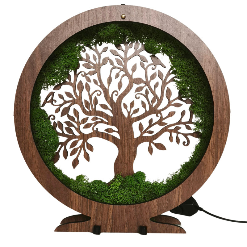 Lampă LED Arborele Vieții cu mușchi - decor de masă pentru sufragerie.
