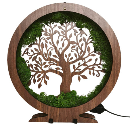 Lampă LED Arborele Vieții cu mușchi - decor de masă pentru sufragerie.