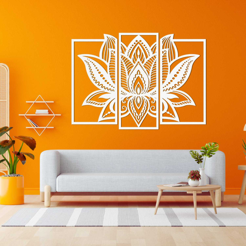 Mandala modernă de lotus pe perete - decor armonios pentru camera de zi