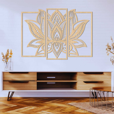 Mandala modernă de lotus pe perete - decor armonios pentru camera de zi