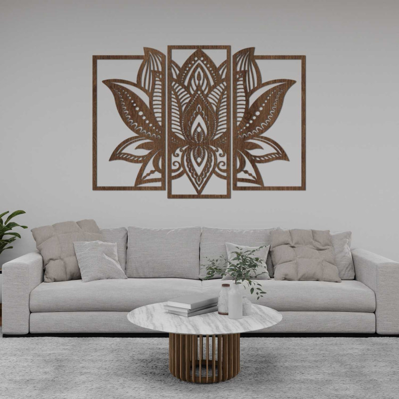 Mandala modernă de lotus pe perete - decor armonios pentru camera de zi