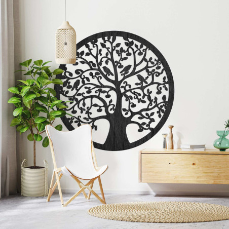Tablou modern din lemn sculptat cu motivul Arborele Vieții pentru sufragerie.