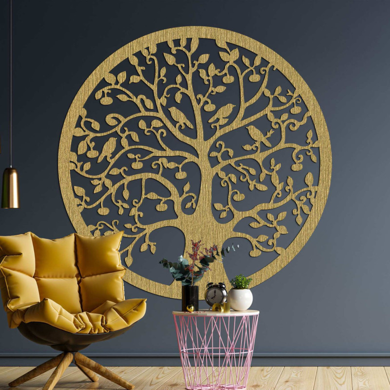 Tablou modern din lemn sculptat cu motivul Arborele Vieții pentru sufragerie.