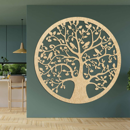 Tablou modern din lemn sculptat cu motivul Arborele Vieții pentru sufragerie.