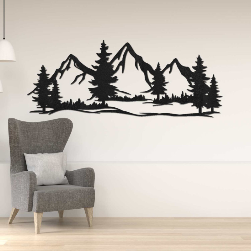 Decorațiune murală din lemn natural cu motiv montan