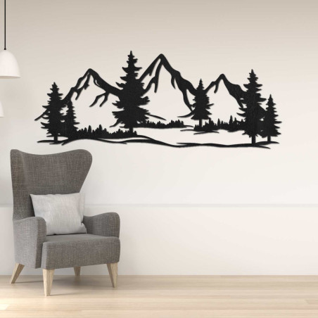 Decorațiune murală din lemn natural cu motiv montan