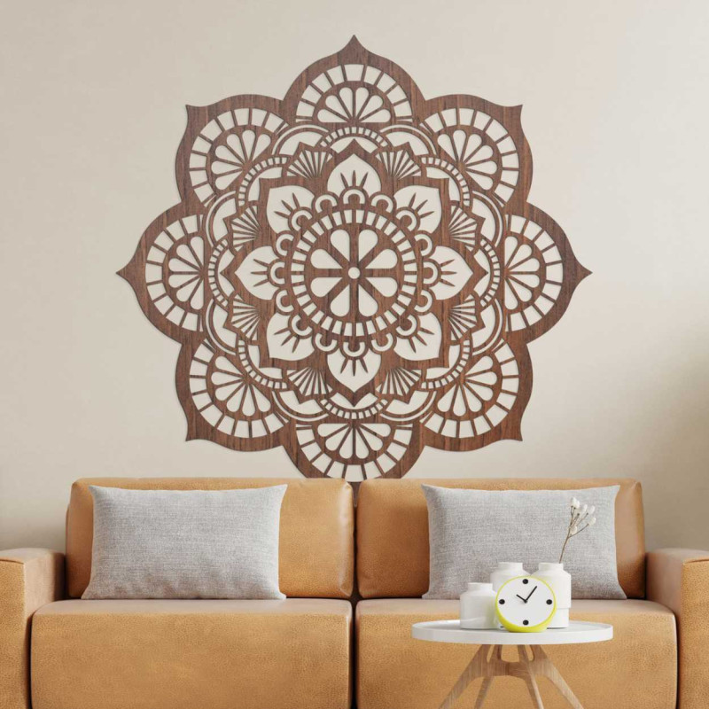Decorațiune murală modernă în formă de mandală din lemn natural