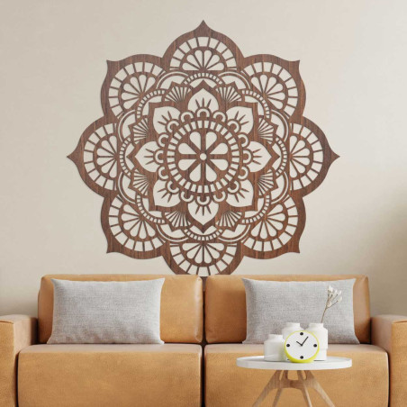 Decorațiune murală modernă în formă de mandală din lemn natural