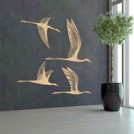 Decorațiune murală modernă din lemn cu păsări zburătoare pentru sufragerie